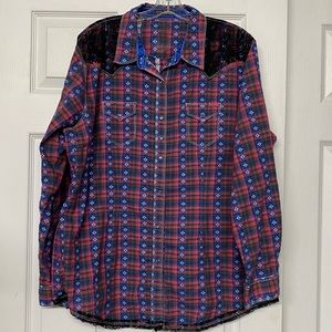 Rock 47 Wrangler Pearl Snap Front Western Shirt Black Lace Rodeo Cowgirl Sz 2X